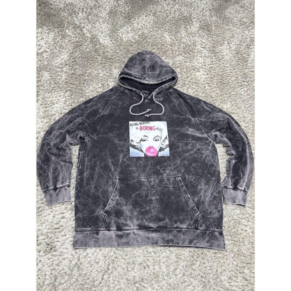Y2K Marilyn Monroe Graphic Hoodie Black Acid Wash Unisex Sweatshirt Size 2XL